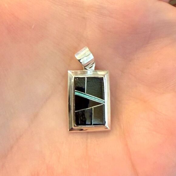 Navajo Handmade Multi Stone Pendant Necklace Onyx Opal Silver New - Picture 2 of 5